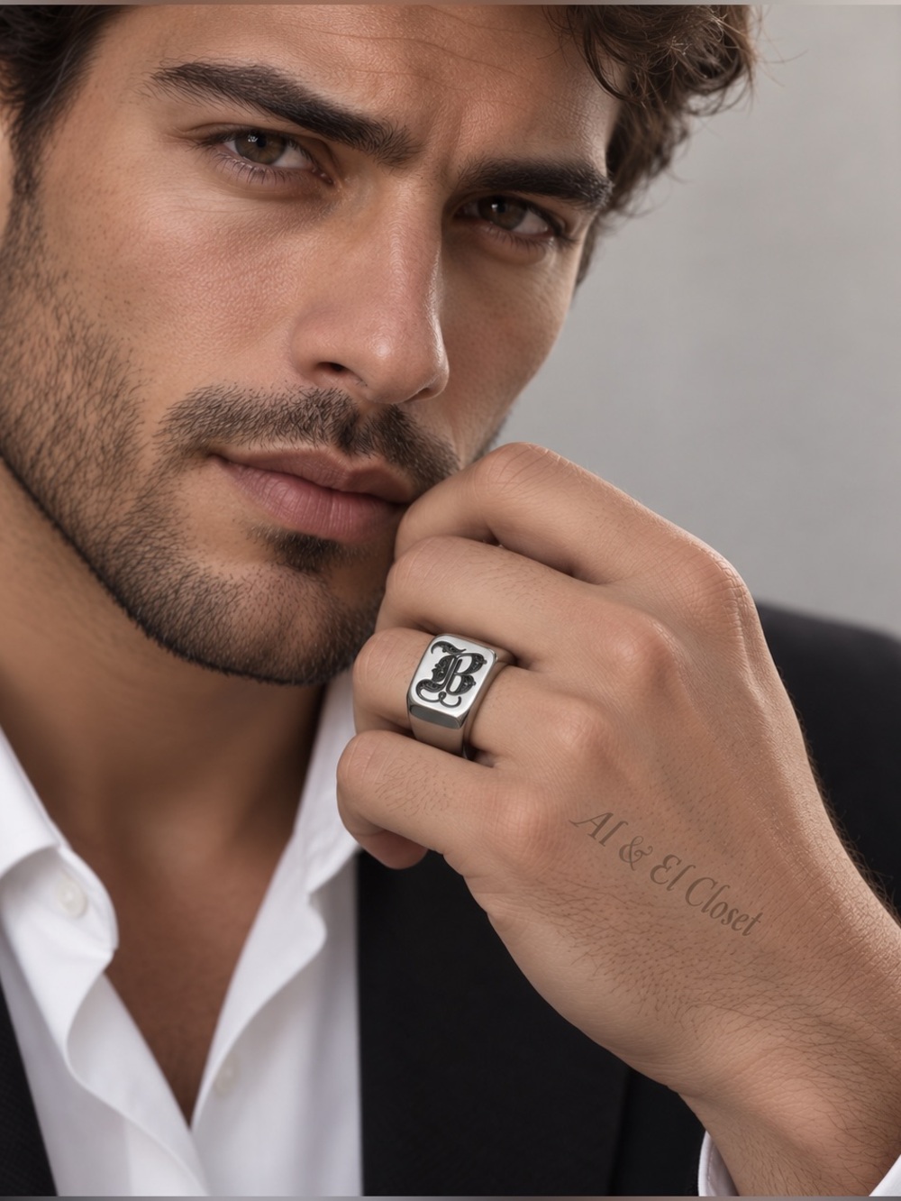 Men’s Stainless Steel Initial B Signet Ring Size 9 Engraved Handmade NWT